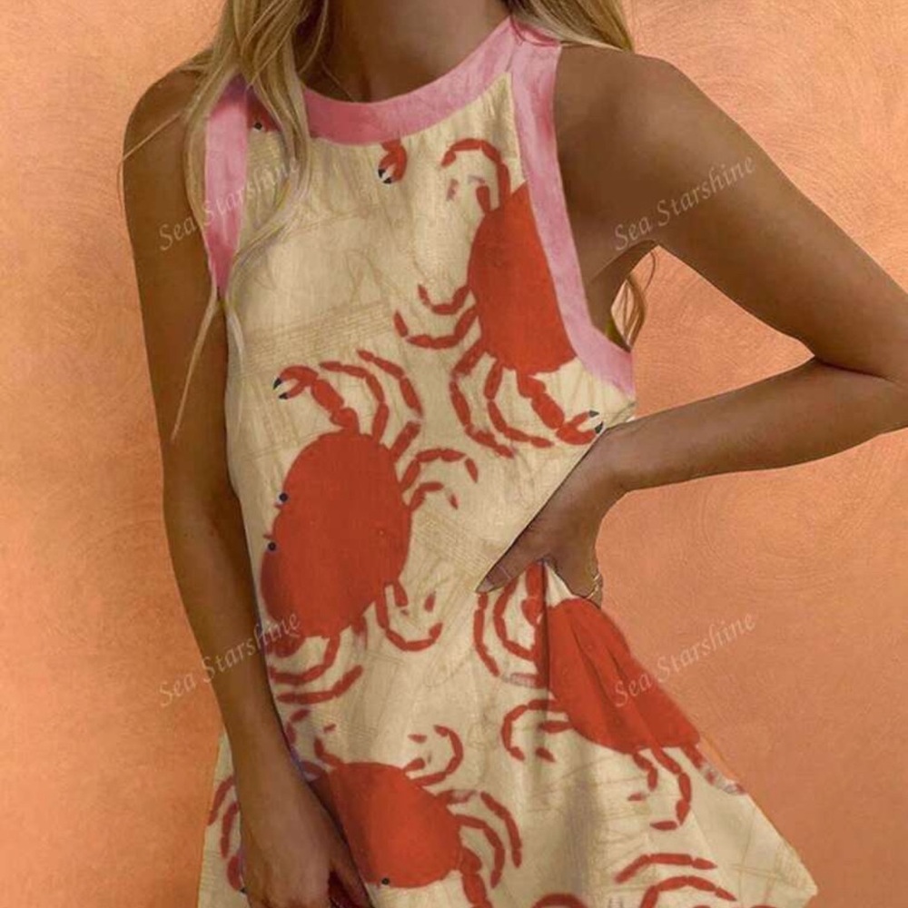 Crab Print Sleeveless Dress